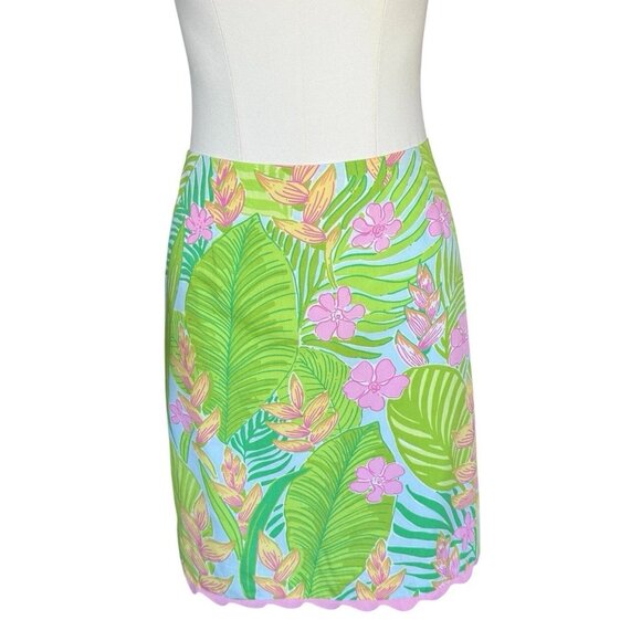 Lilly Pulitzer Dresses & Skirts - Lilly Pulitzer Cotton Green Pink Floral Botanical Garden Lined Skirt 6 PLS READ